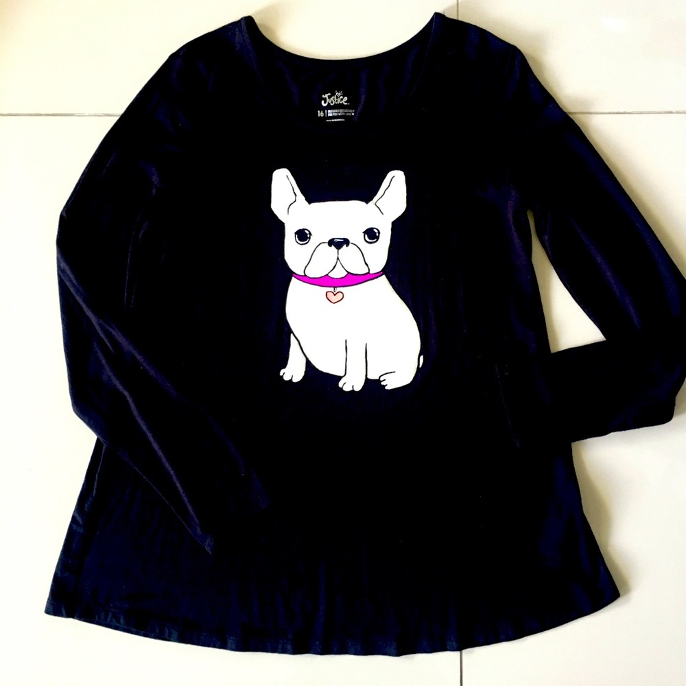 Justice Long Sleeve T- Shirt . Black with White Animal Design. Girls size 16.